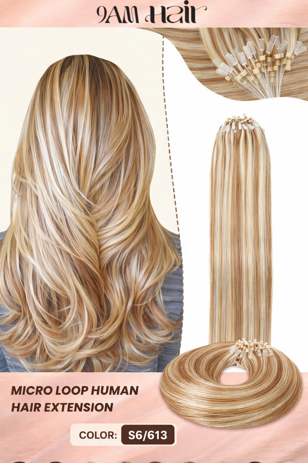 Human Hair Microlink Extensions 50 Strands – Silky Straight Micro Loop Light Brown Hair Extensions for Women