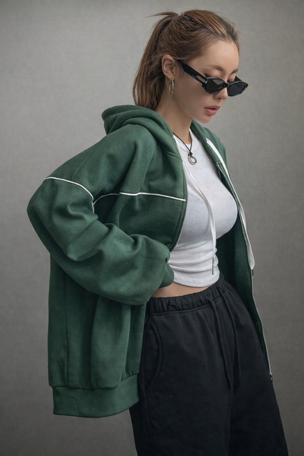 Women’s Thermal Zip-Up Hoodie – Contrast Piping Drop Shoulder Autumn Winter Casual Sweatshirt Jacket - UltraChic