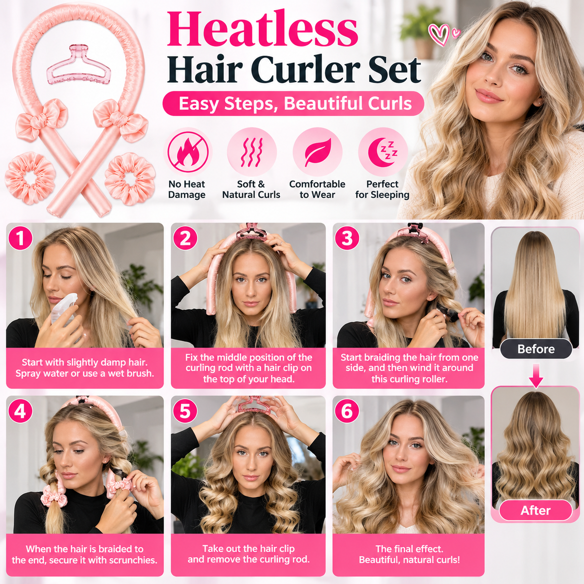 Heatless Curling Set – No-Heat Overnight Hair Curler