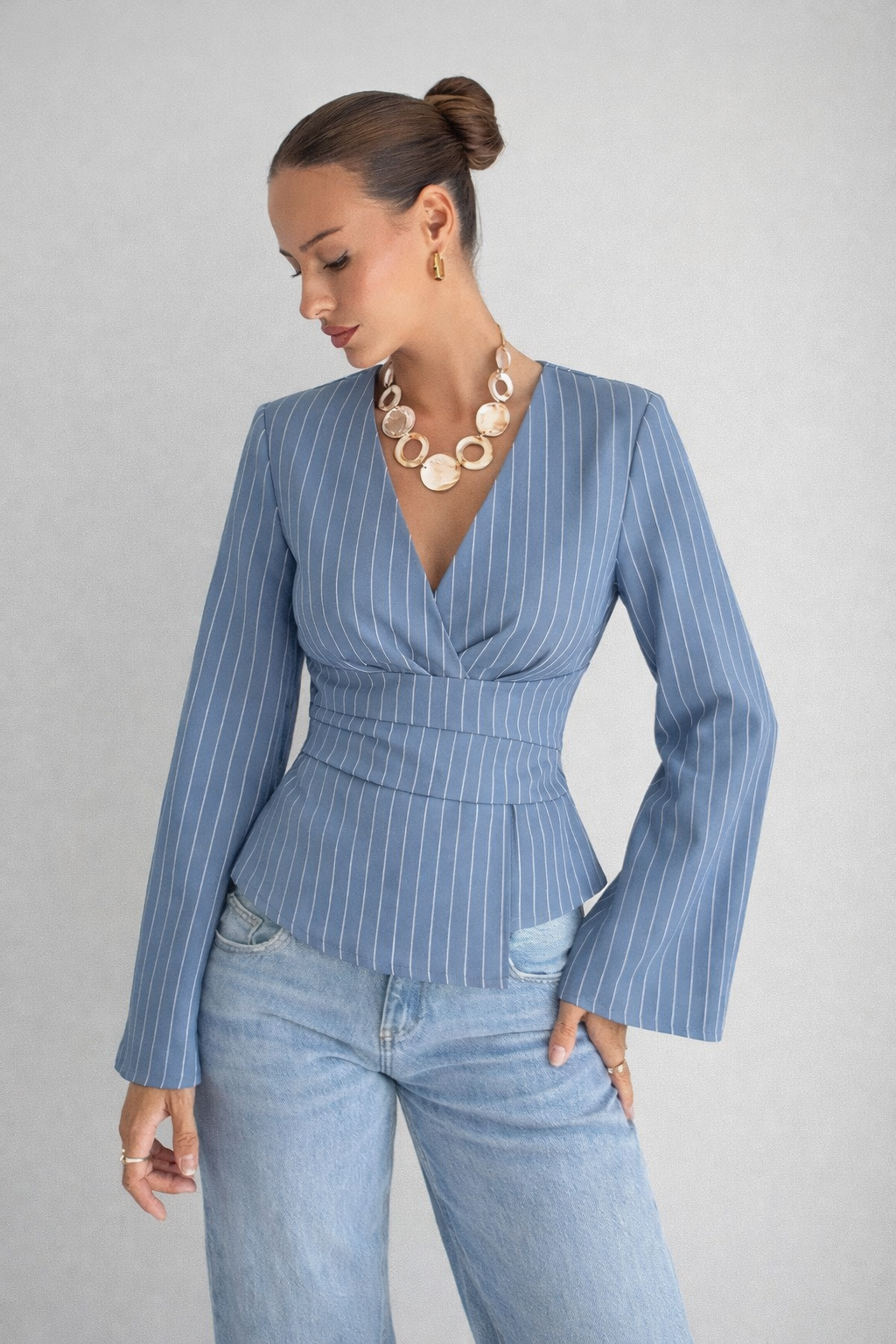 Women’s Striped Ruffle Asymmetric Blouse – Elegant Spring Office & Chic Casual Top - UltraChic