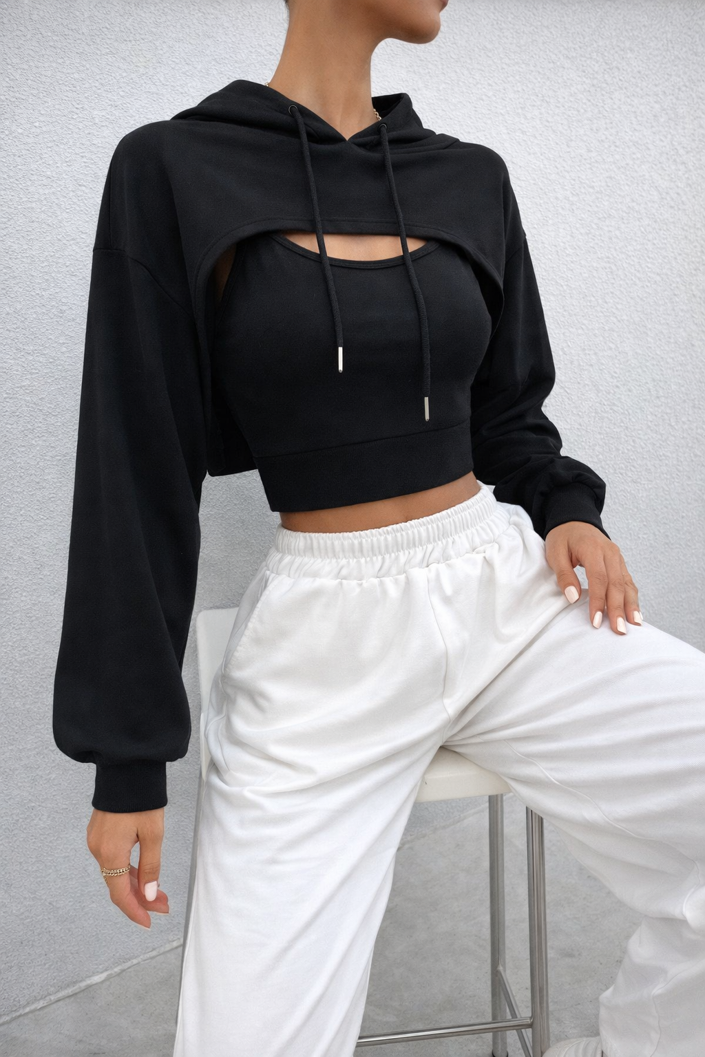 Women’s Super Crop Hoodie – Drop Shoulder Drawstring Fall Casual Streetwear Pullover - UltraChic
