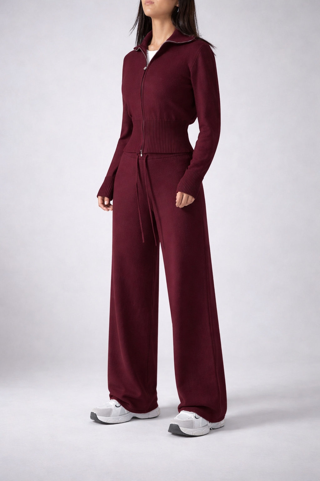 Women’s Zip-Up Knit Lounge Set Cozy Apricot Cardigan And Pants Fall Winter - UltraChic