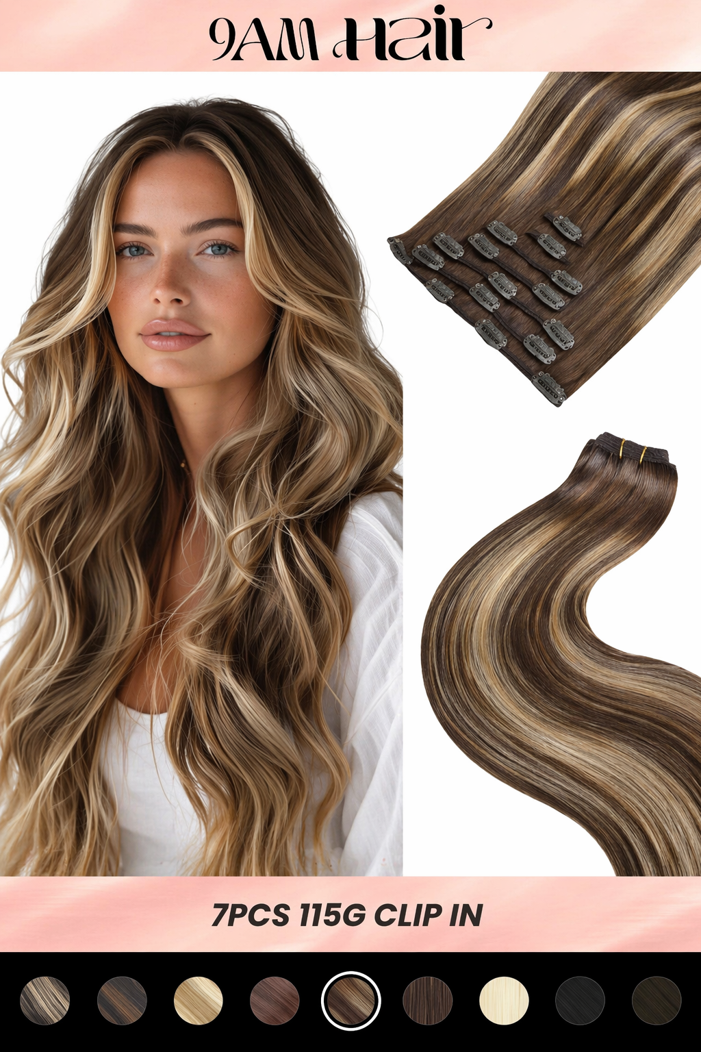 Clip In Human Hair Extensions 7PCS Remy – Double Weft Invisible Natural Hair Extensions for Women