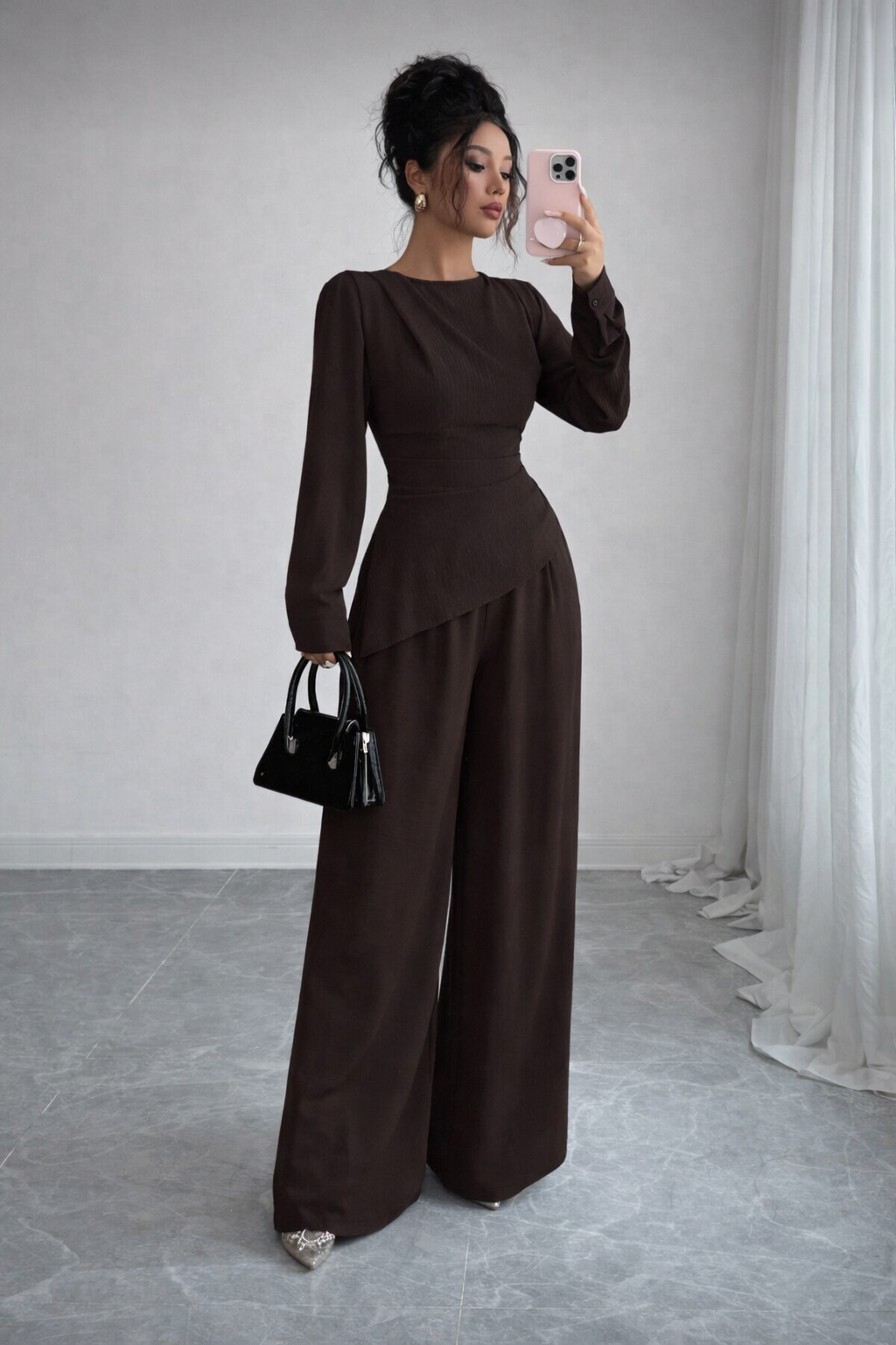Women’s Pleated Asymmetrical Top Set – Elegant Autumn/Winter Wear - UltraChic