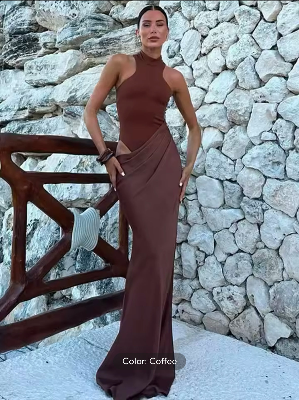 Elegant Black Satin Maxi Dress for Women – Sleeveless High Waist Hollow Out Dress for Autumn Parties and Clubwear