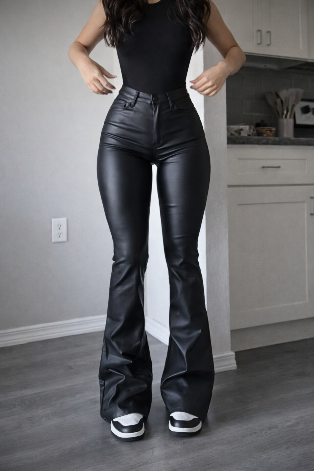Women’s Faux Leather Flare Pants – High Waist Bootcut Party Trousers - UltraChic
