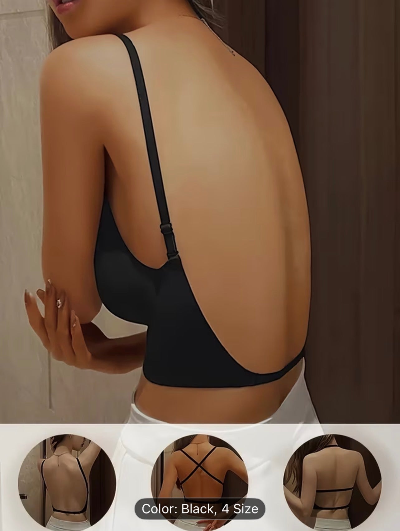 Womens Backless Seamless Push Up Bra Breathable Removable Pads Summer Invisible Lingerie Top 💖