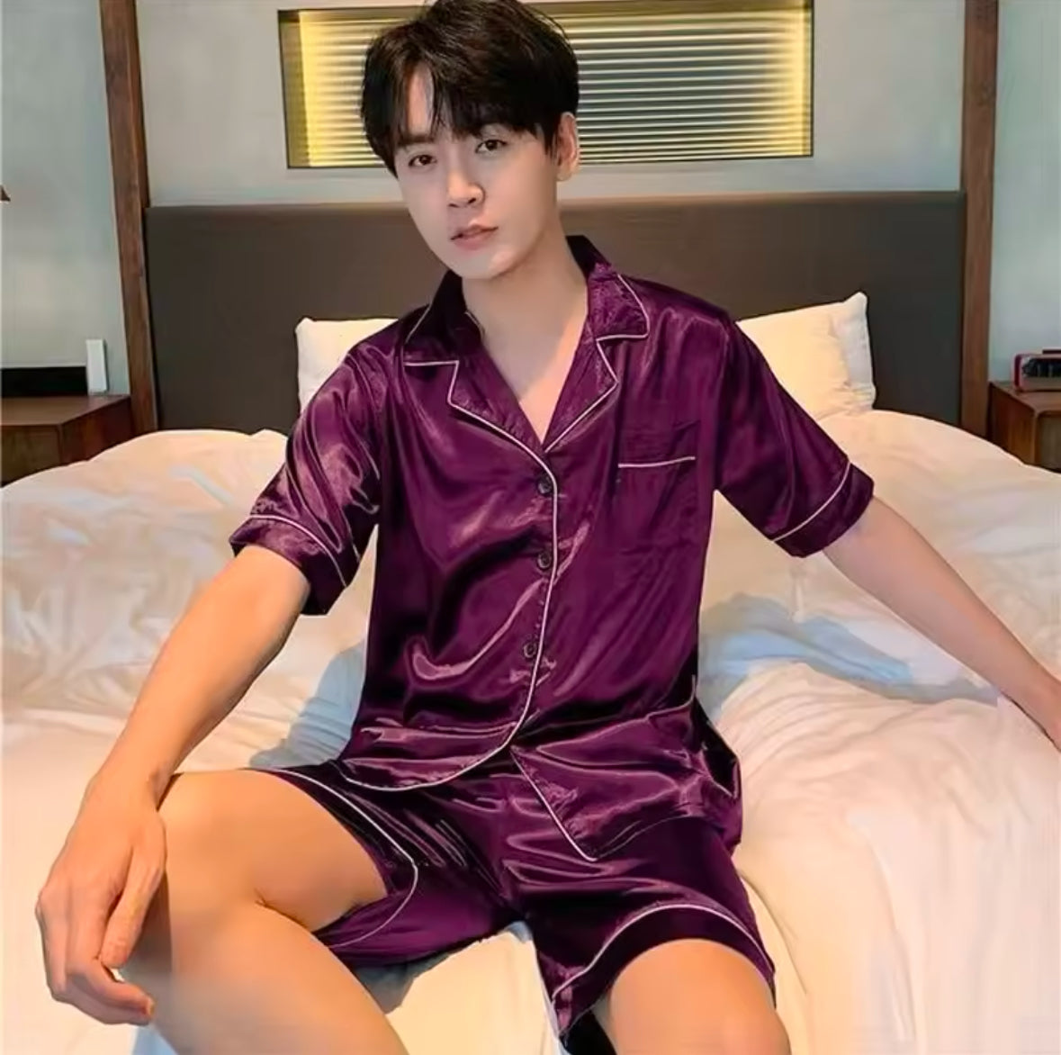 Silk Satin Pajamas Set for Couples – Comfortable Short-Sleeved Sleepwear for Men & Women, Plus Size Loungewear