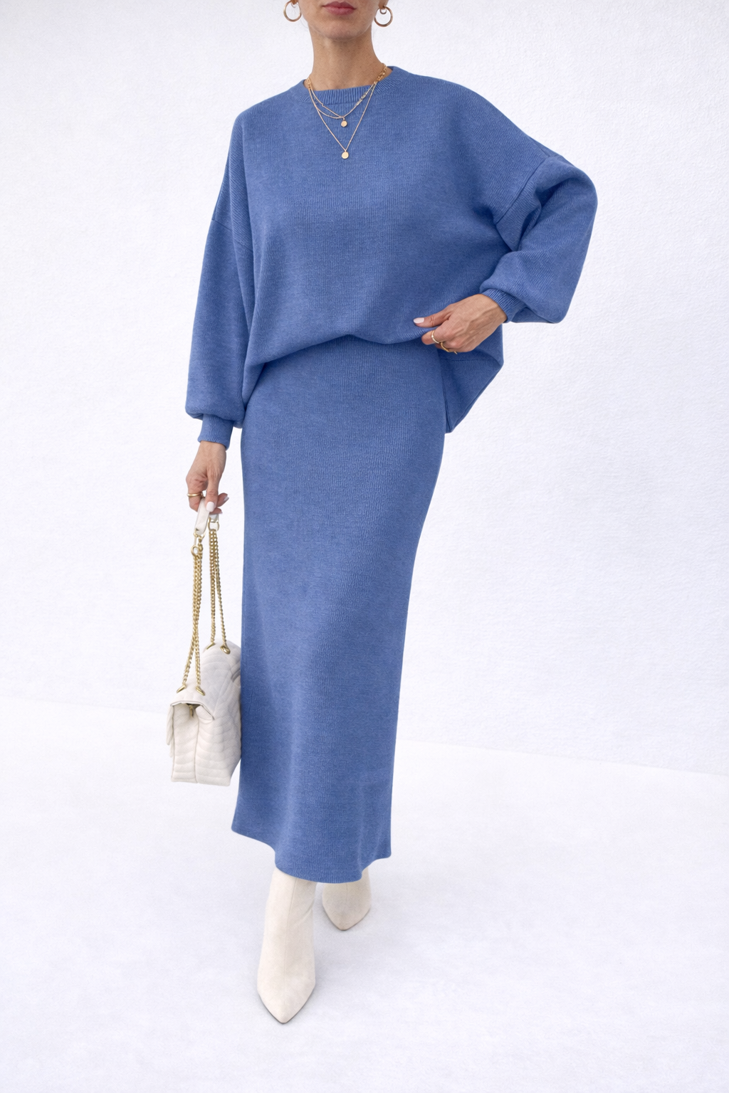 Women’s Lantern Sleeve Knit Set – Cozy Winter Elegance Outfit