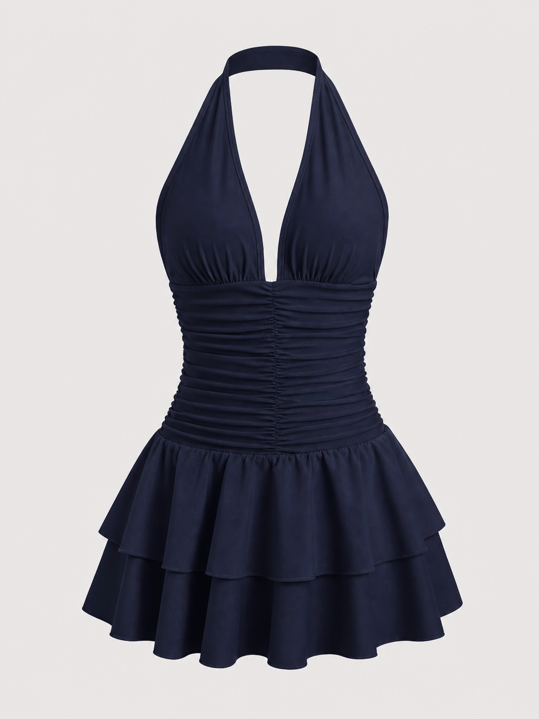 Halter Neck Mini Dress Ruched Waist Slim Fit Effortless Elegant Look Summer Collection Women - UltraChic