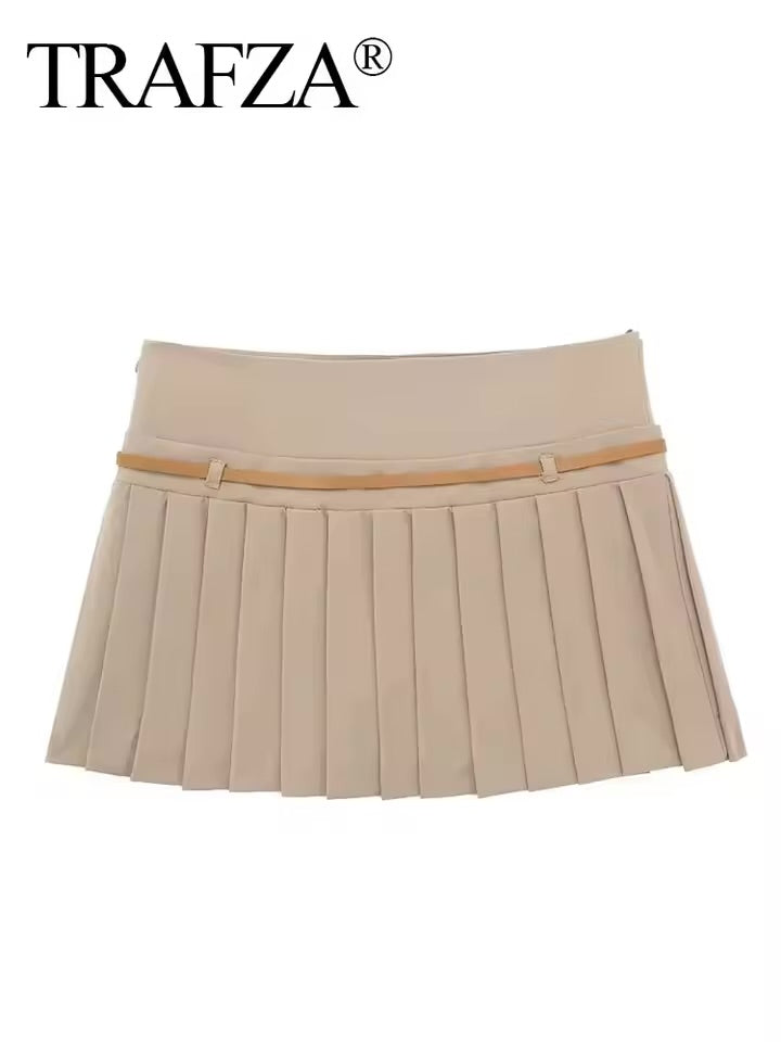 INDEFEIR Summer Pleated Mid-Length Skirt – Solid Color, Side Zipper Chic