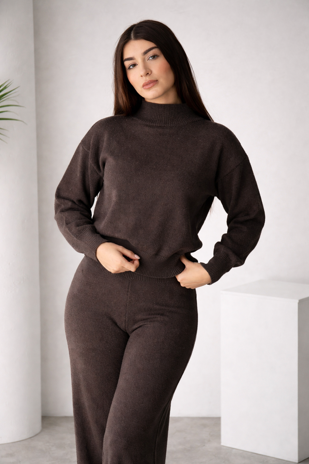 Women’s Loose Knit Sweater & High-Waist Pants Set – Cozy Autumn Winter Loungewear