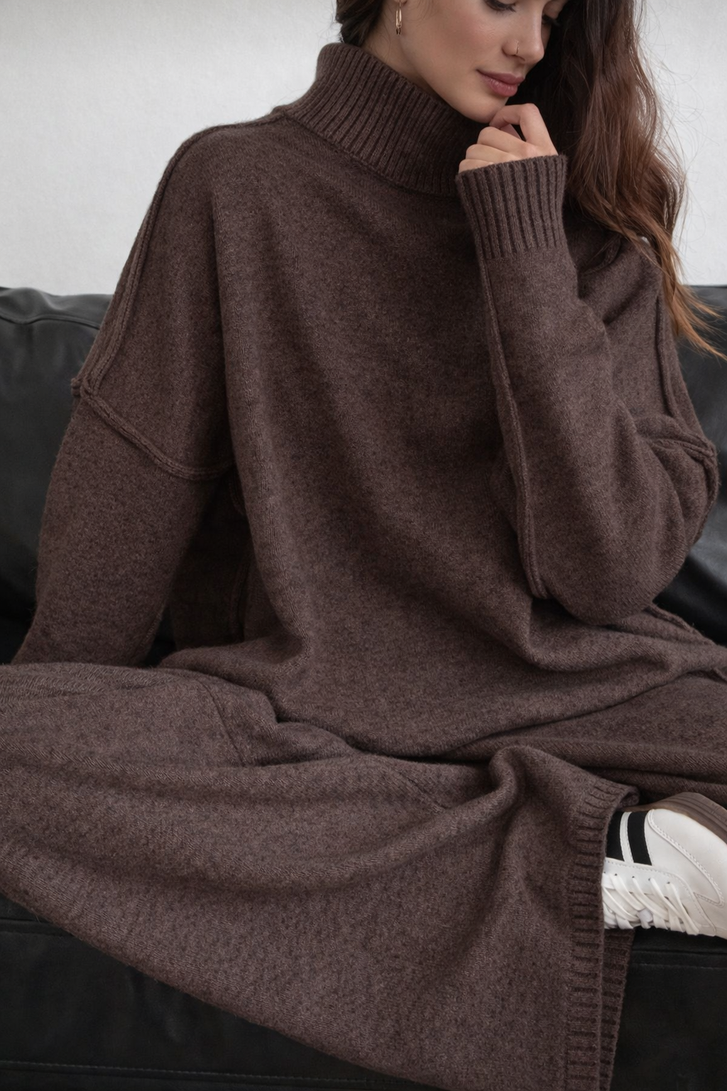 Women’s High Collar Knit Lounge Set – Cozy Autumn Winter Two Piece Outfit - UltraChic