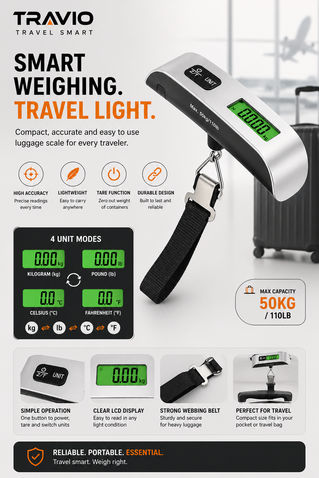 Digital Luggage Scale High Accuracy Portable Design Stress-Free Travel All Season Unisex - UltraChic