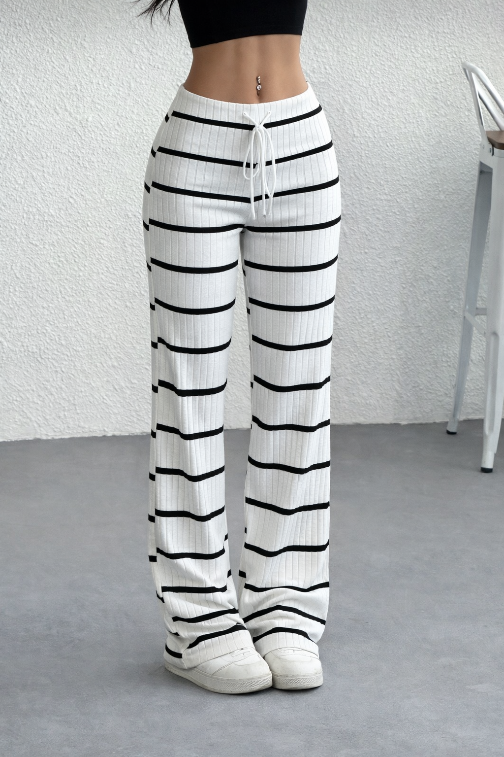 Women’s Ribbed Drawstring Waist Pants – Casual Spring Autumn Essential