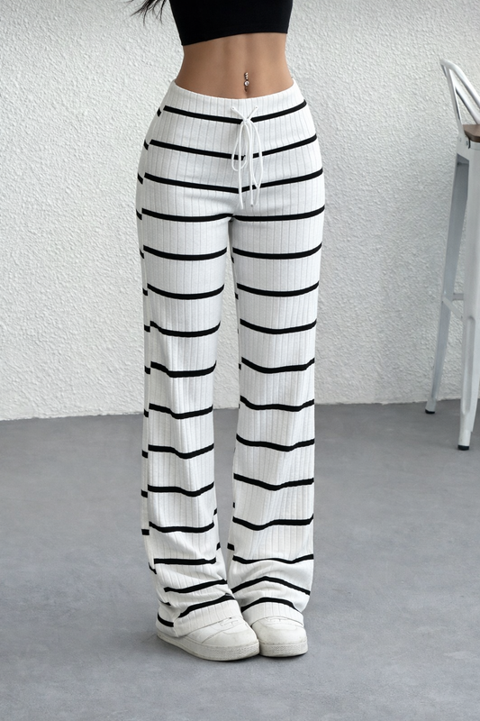 Women’s Ribbed Drawstring Waist Pants – Casual Spring Autumn Essential