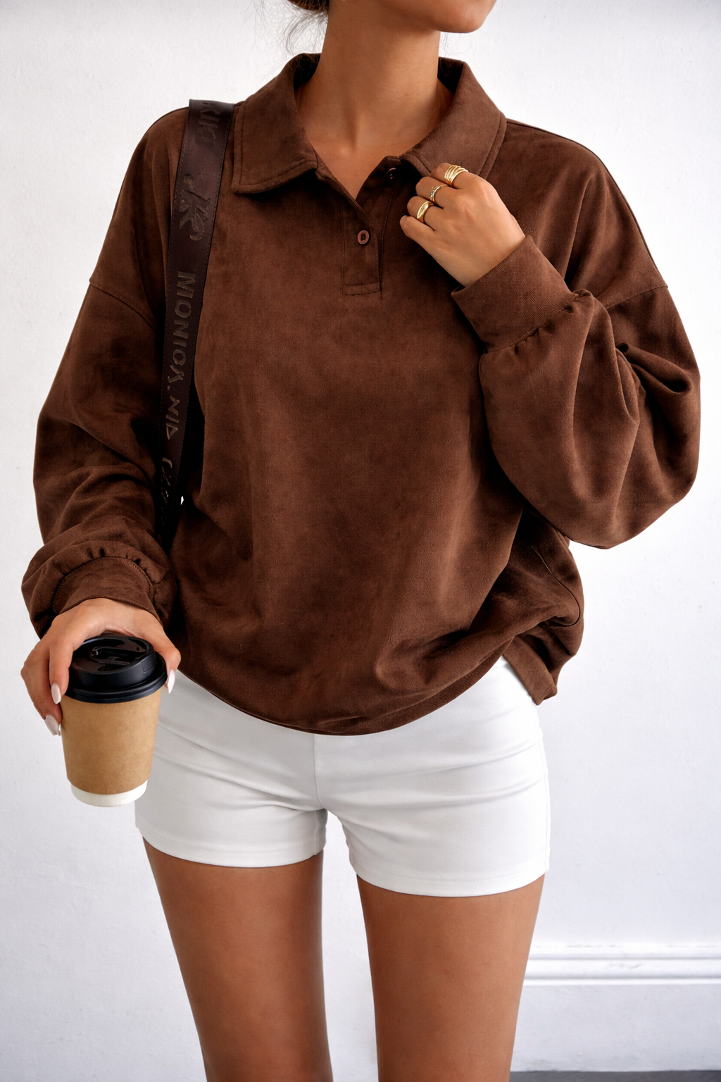 Women’s Loose Brown Sweatshirt – Cozy Autumn Winter Casual Essential