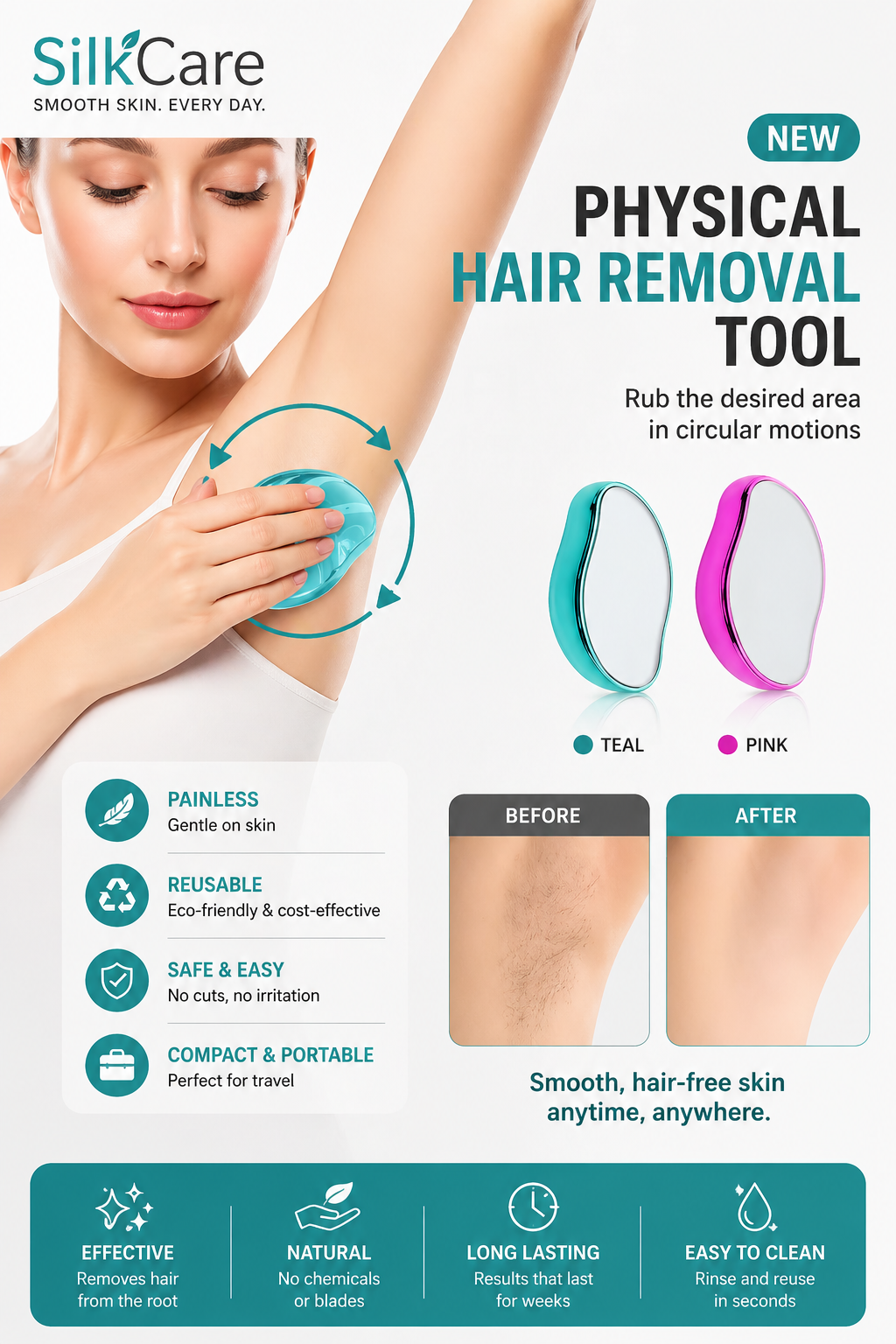 Crystal Hair Eraser Painless Reusable Smooth Skin Effortless Beauty All Season Women - UltraChic