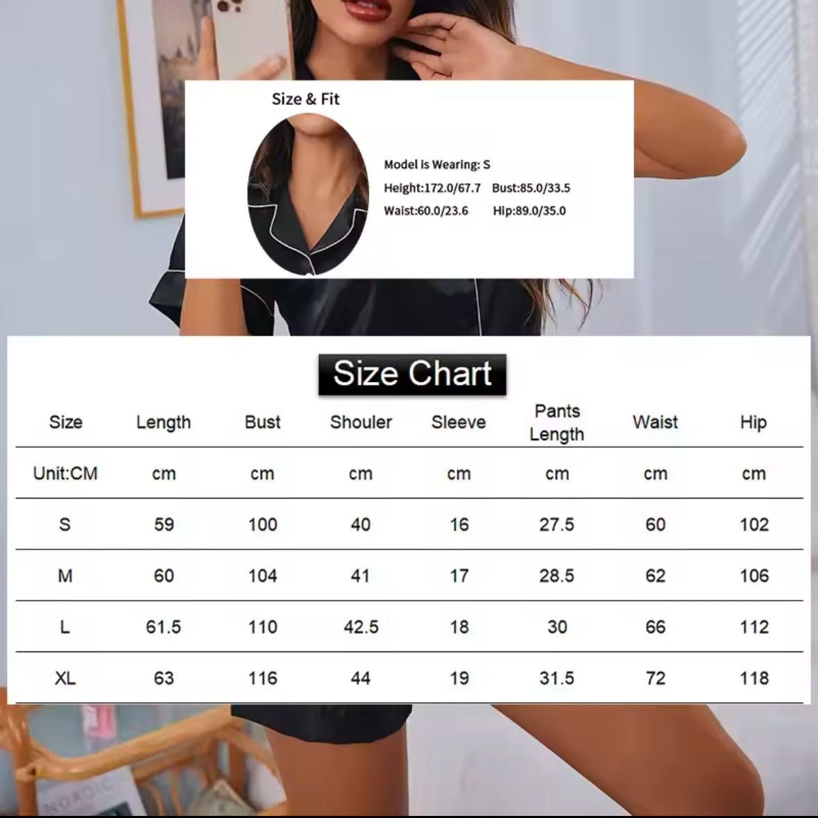 Luxurious Women’s Silk Satin Pajama Set – Button-Down Two-Piece Sleepwear & Loungewear with Comfortable Shorts for Relaxation