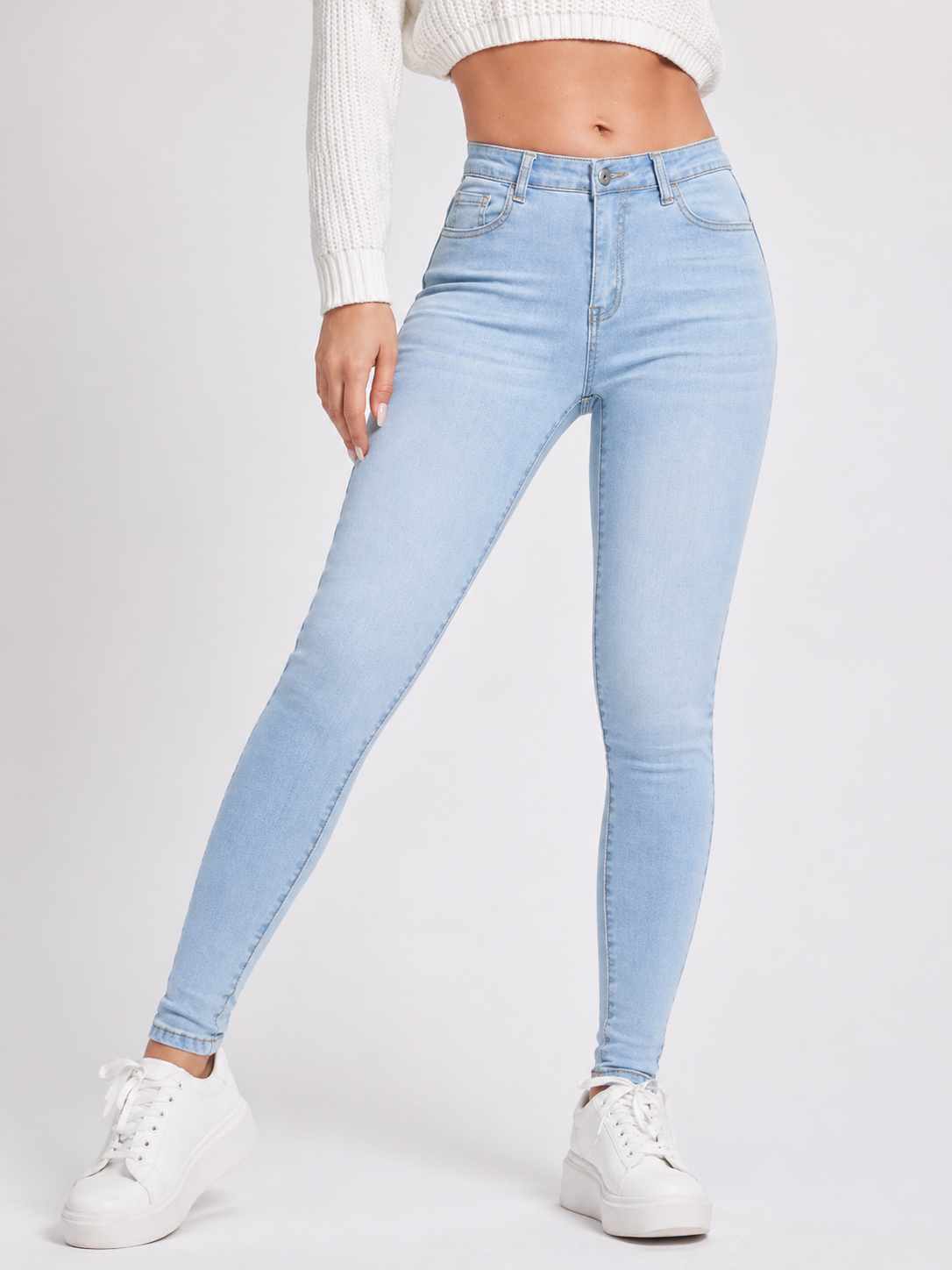 Skinny Denim Jeans High Waist Sculpting Fit Flattering Body Shape All Season Women