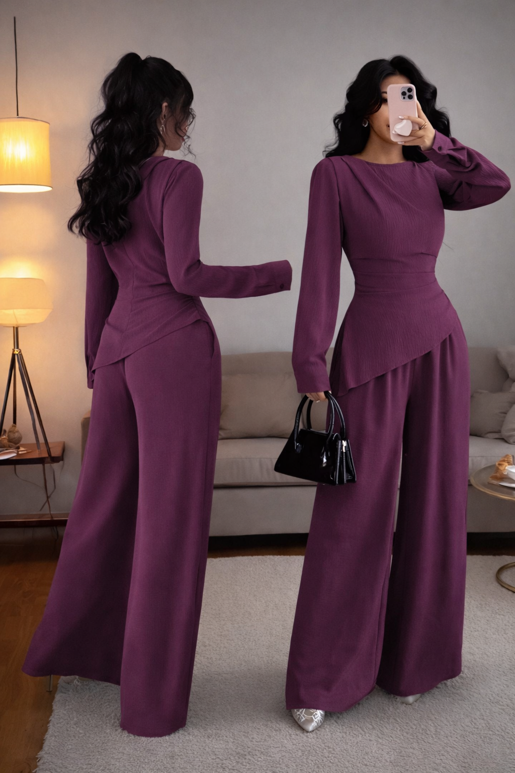 Women’s Pleated Asymmetrical Top Set – Elegant Autumn/Winter Wear - UltraChic