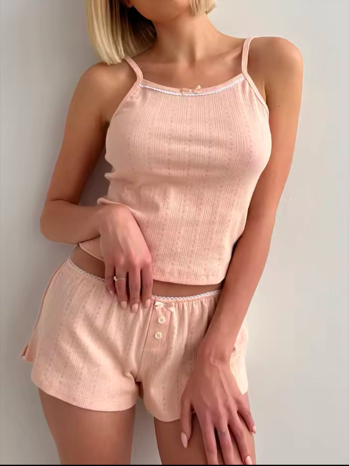 Y2k Women’s Comfy 2-Piece Set – Lace Trim Sleeveless Crop Top & Shorts – Perfect Summer Lounge & Sleepwear Outfit for Women
