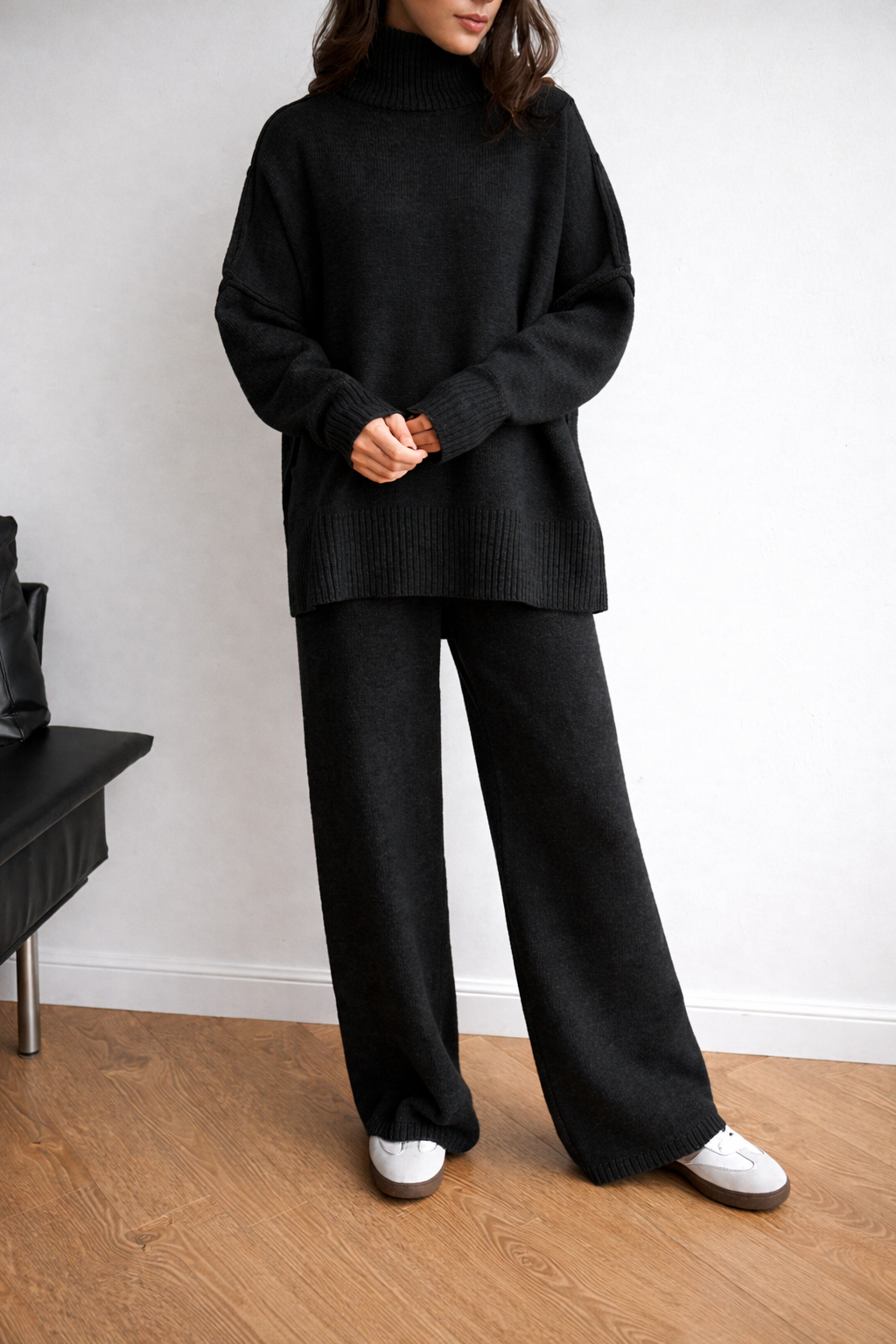 Women’s High Collar Knit Lounge Set – Cozy Autumn Winter Two Piece Outfit - UltraChic