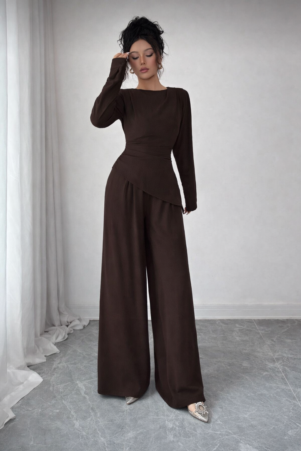 Women’s Pleated Asymmetrical Top Set – Elegant Autumn/Winter Wear - UltraChic