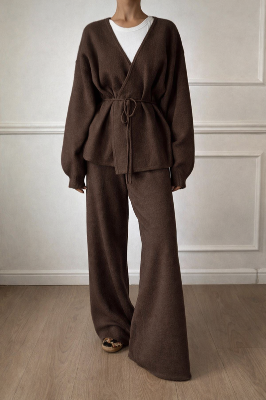 Women’s Wrap Knit Two-Piece Set – Cozy Autumn/Winter Casual Outfit