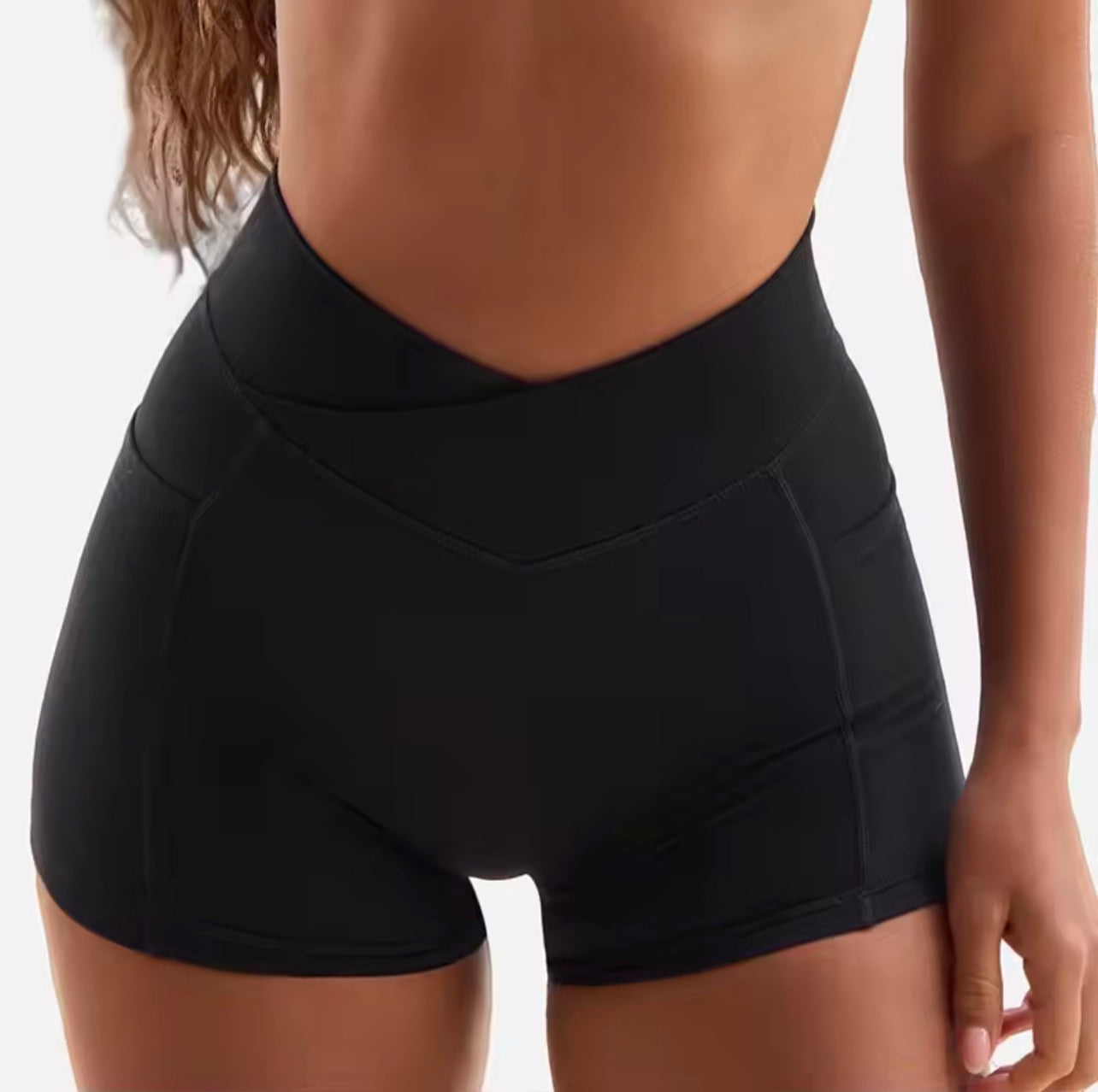 Women’s 2 Piece Halter Workout Set – High Elastic Sports Bra & Cross Waist Shorts Summer Gym Activewear