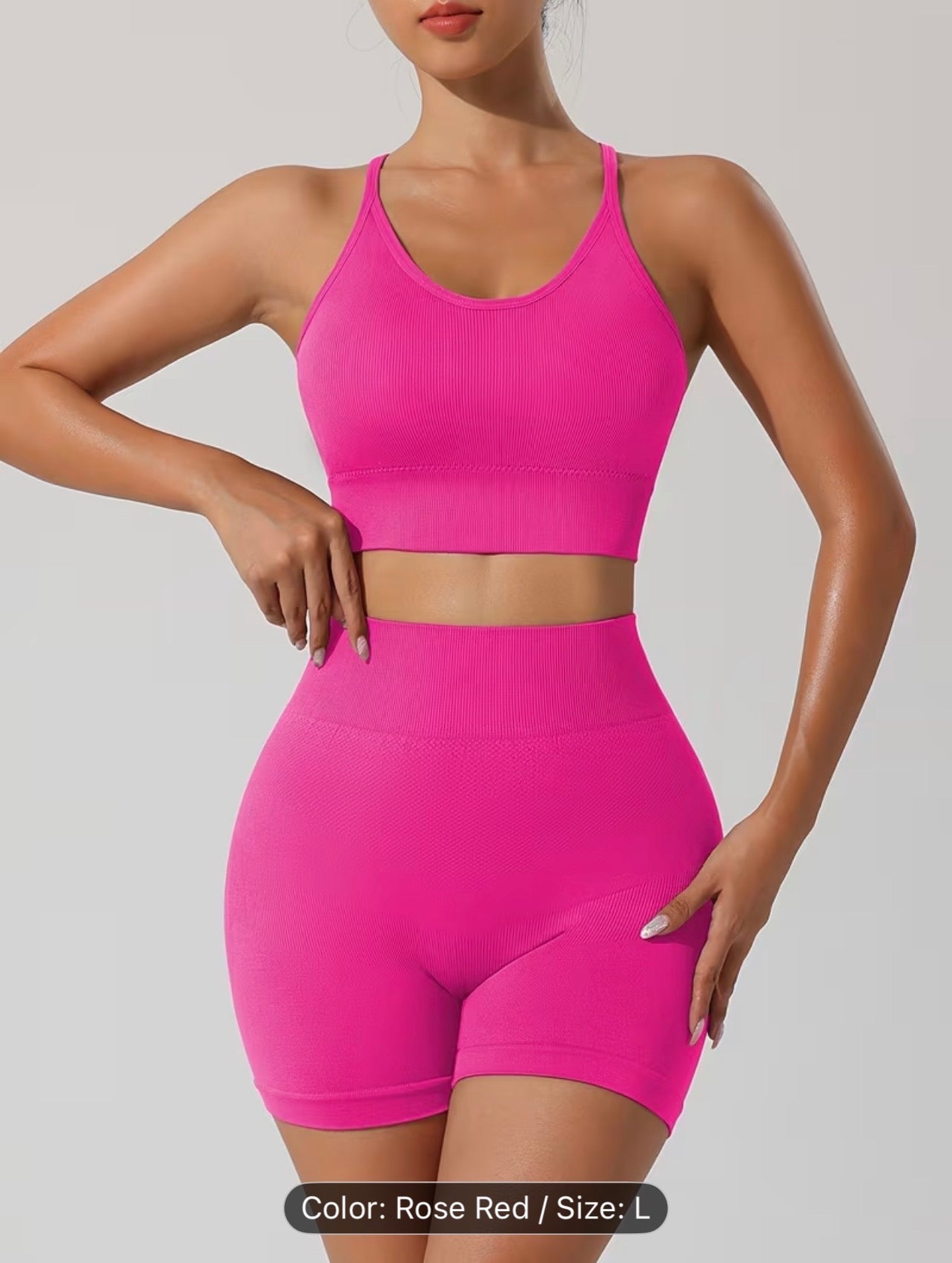 Women’s Seamless Sportswear Set – Cross-Back Breathable Summer Gym Outfit (Top & Shorts)