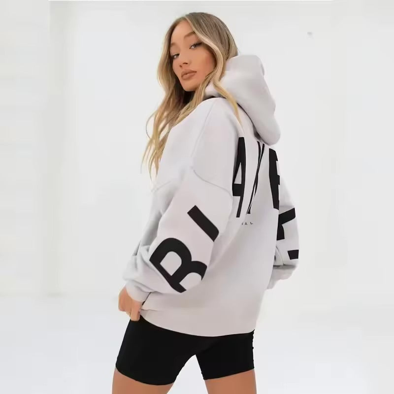 INAWLY Women’s Hooded Thermal Sweatshirt – Lined Oversized Zip-Up Hoodie with Pockets, 3/4 Sleeves, Drop Shoulder Casual Fall/Winter Jacket