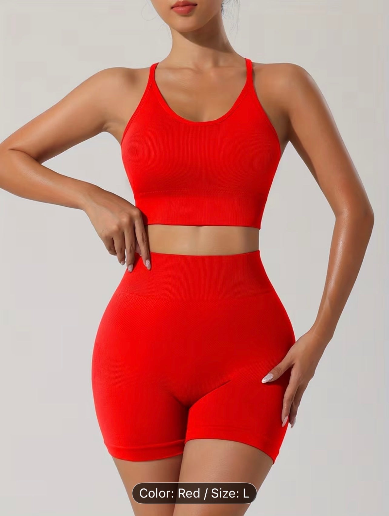 Women’s Seamless Sportswear Set – Cross-Back Breathable Summer Gym Outfit (Top & Shorts)