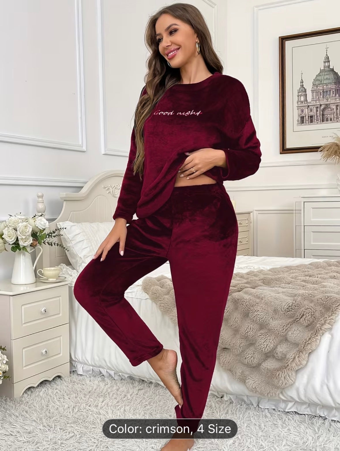 Women’s Autumn/Winter Flannel Coral Fleece Long Sleeve Pajama Set – Comfortable Warm Loungewear with Letter Embroidery, Casual Home Sleepwear Black - UltraChic