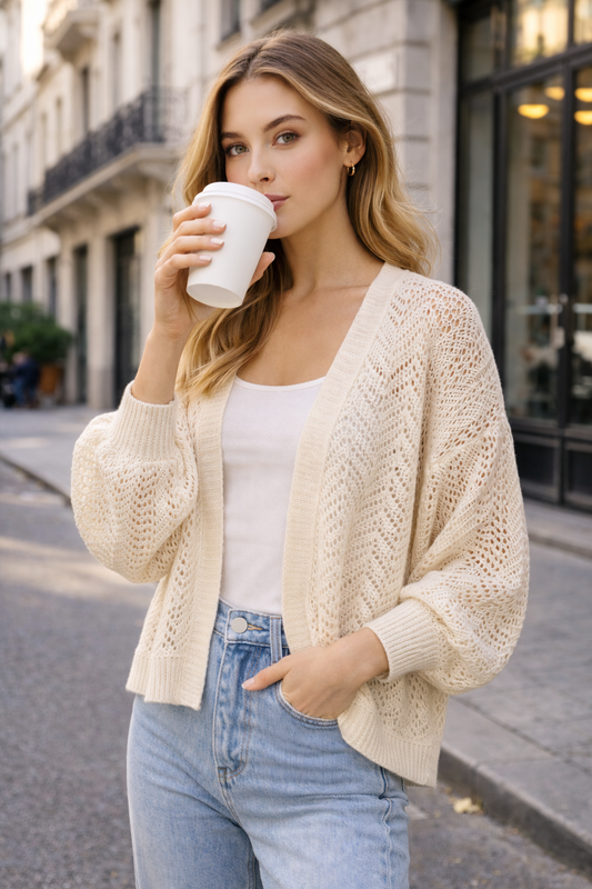Women’s Batwing Sleeve Hollow Knit Cardigan – Lightweight Autumn Layering Essential