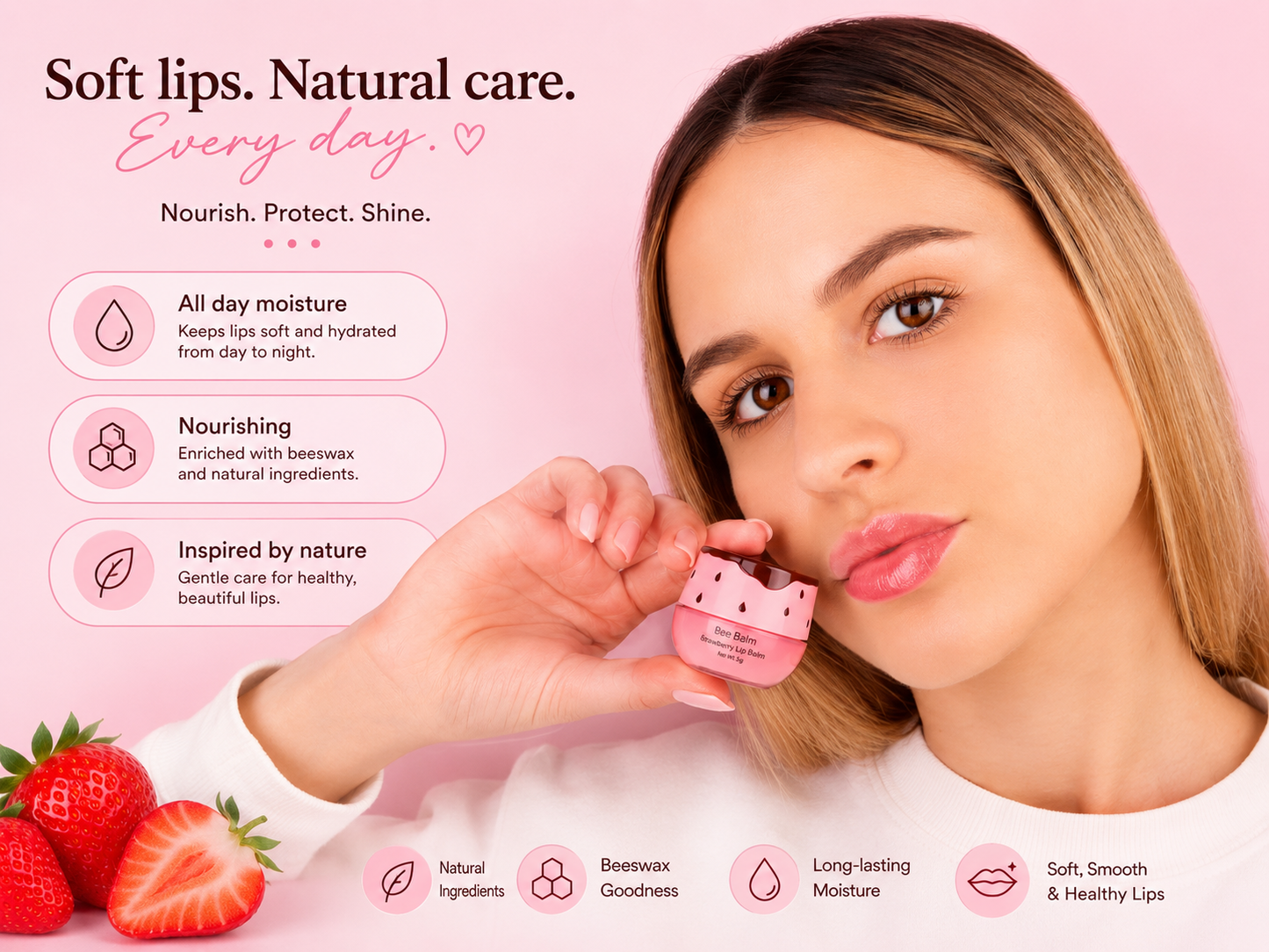 Bee Balm Strawberry Lip Balm – Deep Hydration & Nourishing Lip Care for Soft Glossy Lips