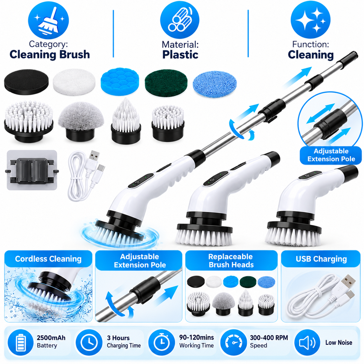 7-in-1 Electric Spin Scrubber – Cordless Cleaning Brush