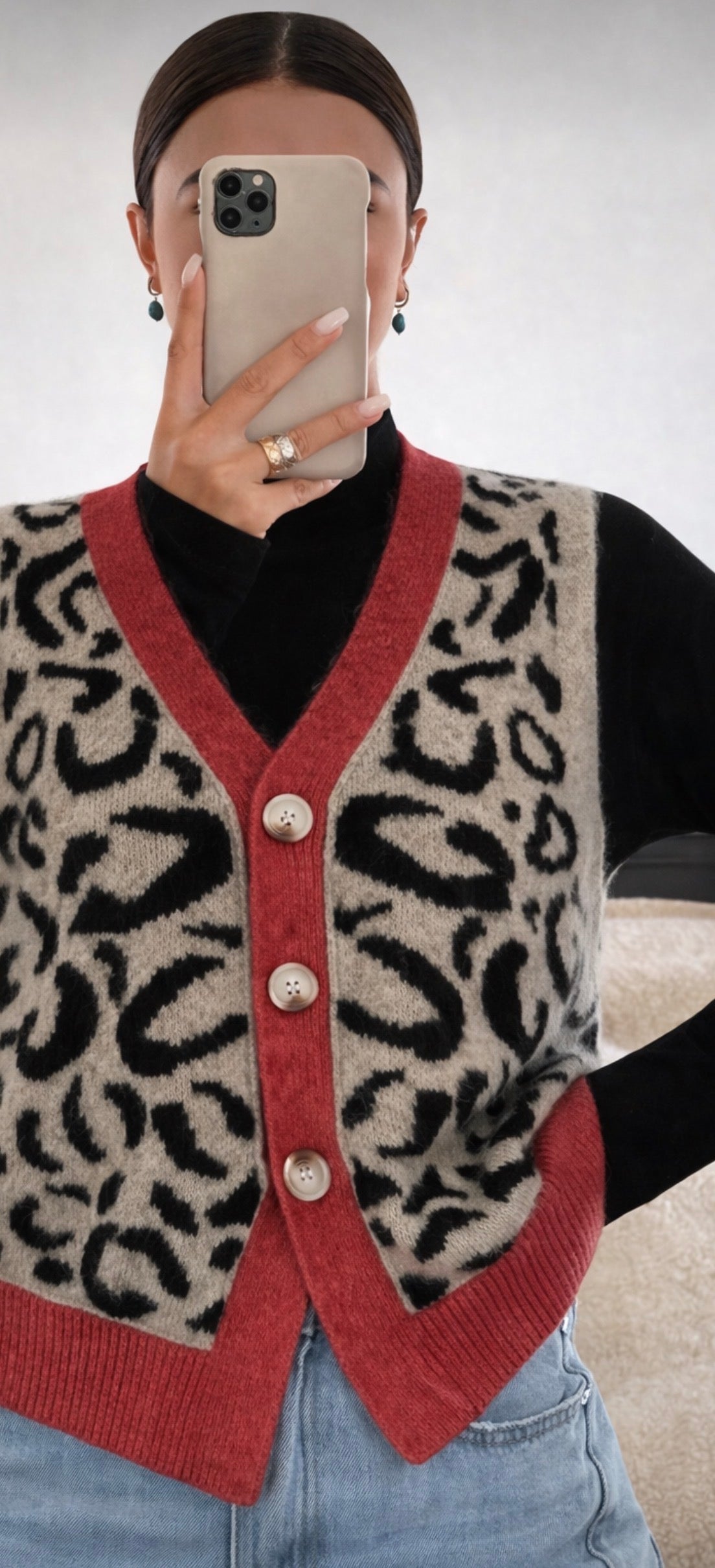 Women’s Leopard Knit Vest – Elegant Autumn/Winter Sleeveless Office Layer