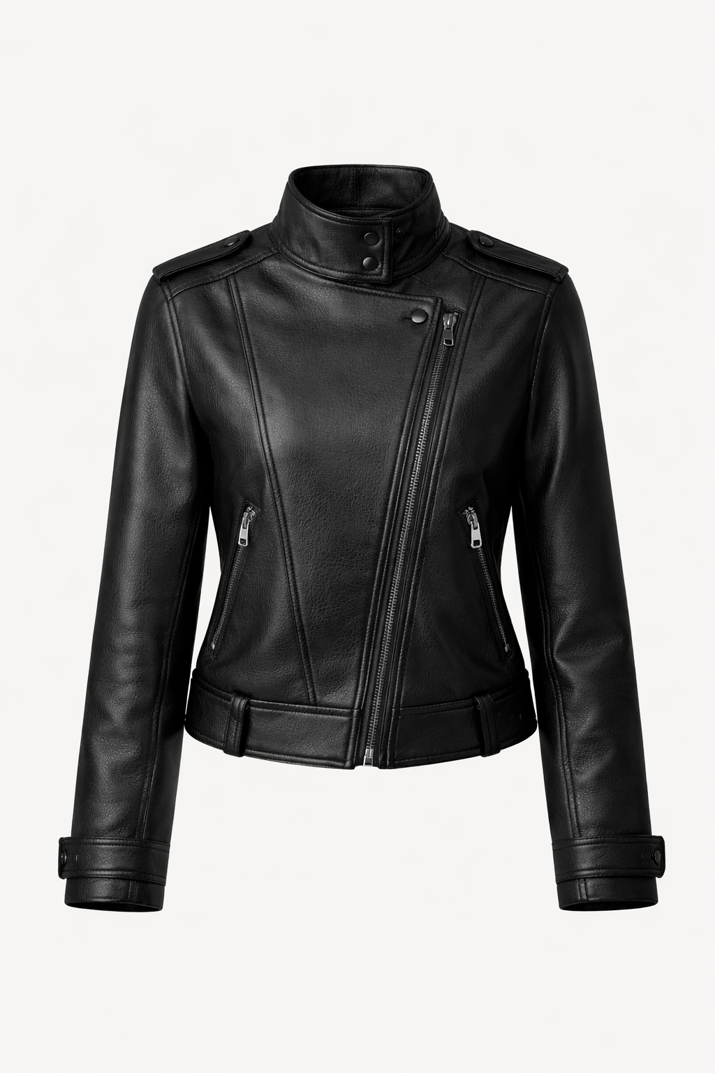 Women’s Minimalist Faux Leather Jacket – European Style Litchi Texture | Autumn & Winter - UltraChic