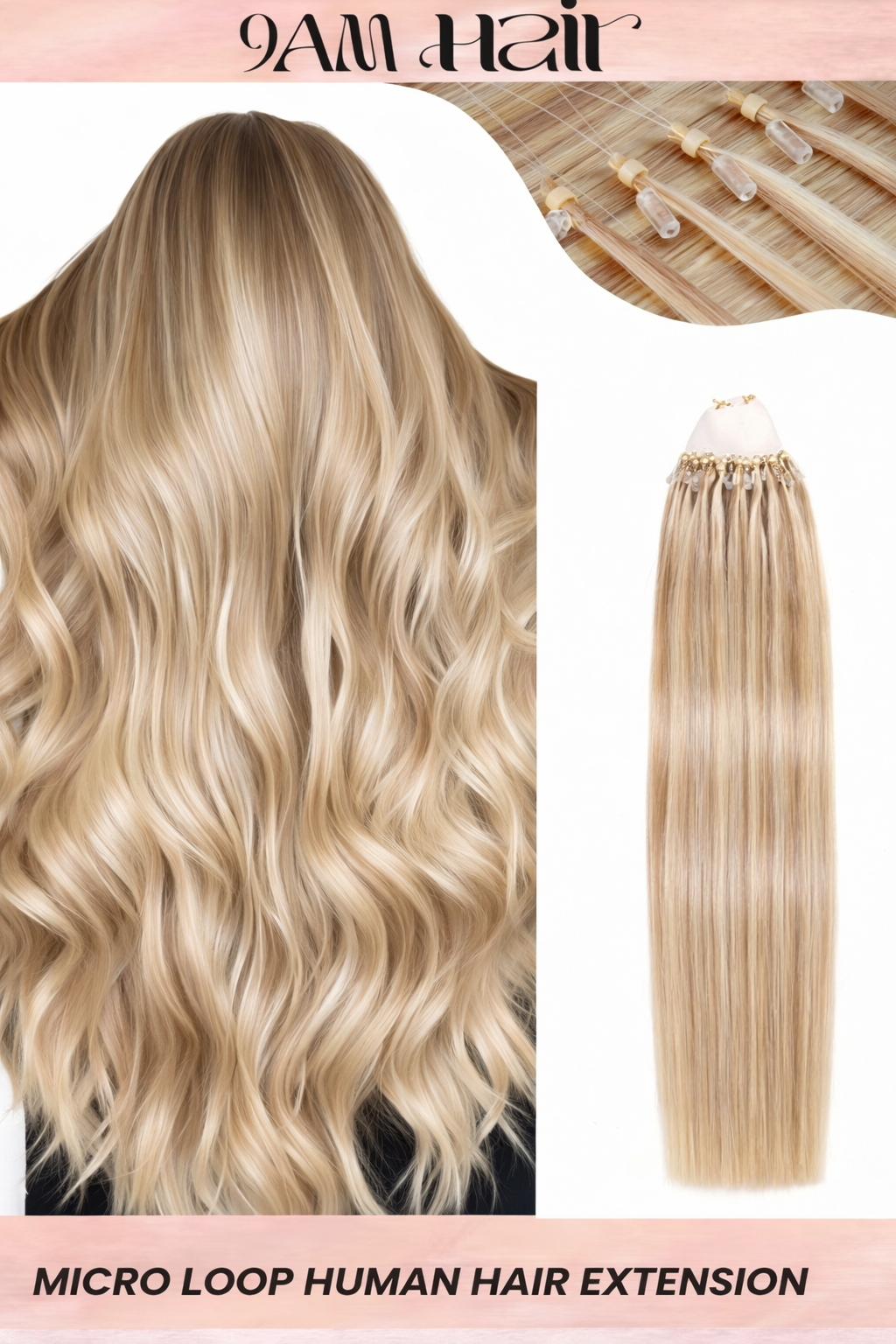 Human Hair Microlink Extensions 50 Strands – Silky Straight Micro Loop Light Brown Hair Extensions for Women