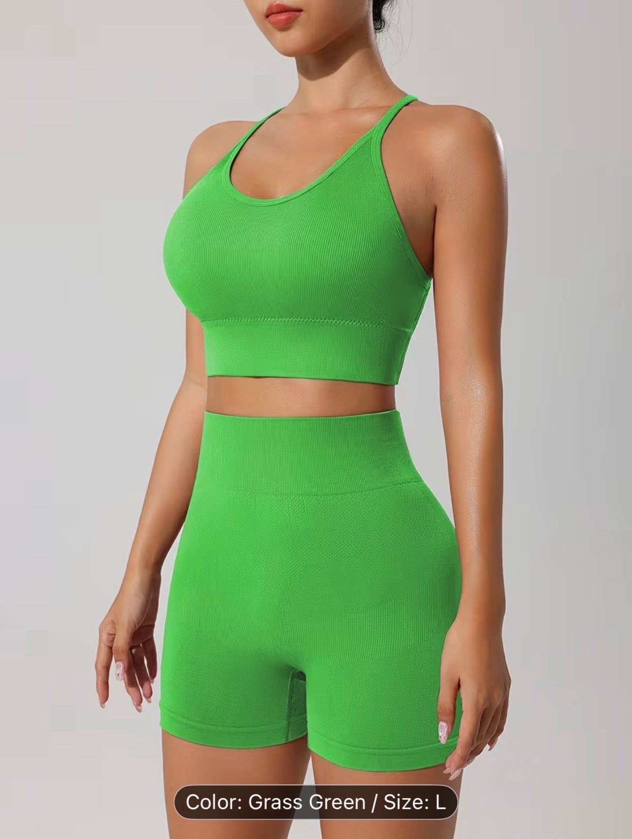 Women’s Seamless Sportswear Set – Cross-Back Breathable Summer Gym Outfit (Top & Shorts)