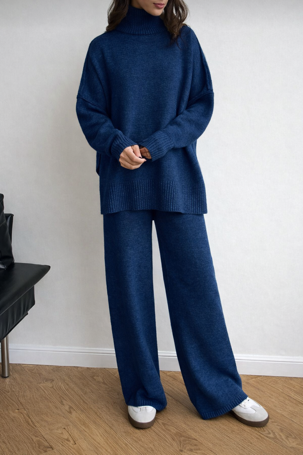 Women’s High Collar Knit Lounge Set – Cozy Autumn Winter Two Piece Outfit - UltraChic