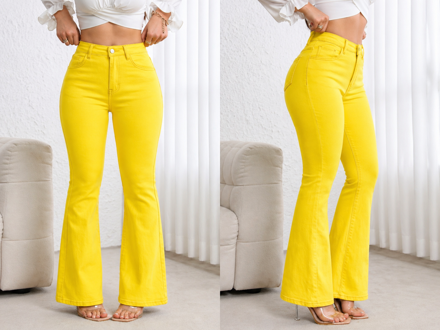 Flare Denim Jeans High Waist Curve Enhancing Slim Fit Legs Elongating Elegant Look All Season Women