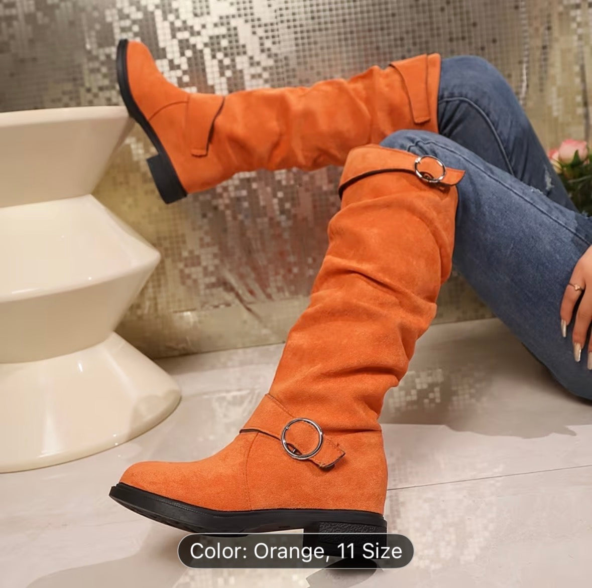 Women’s Slip-On Knee-High Boots – Cushioned Insole, Non-Slip Sole, Mid-Heel Platform All-Season Boots - UltraChic