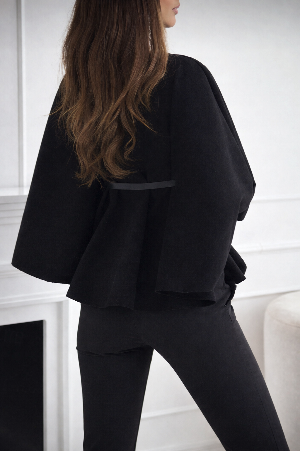 Women’s Elegant Stand Collar Poncho Coat with Belt – Winter Loose Fit Cape Jacket - UltraChic