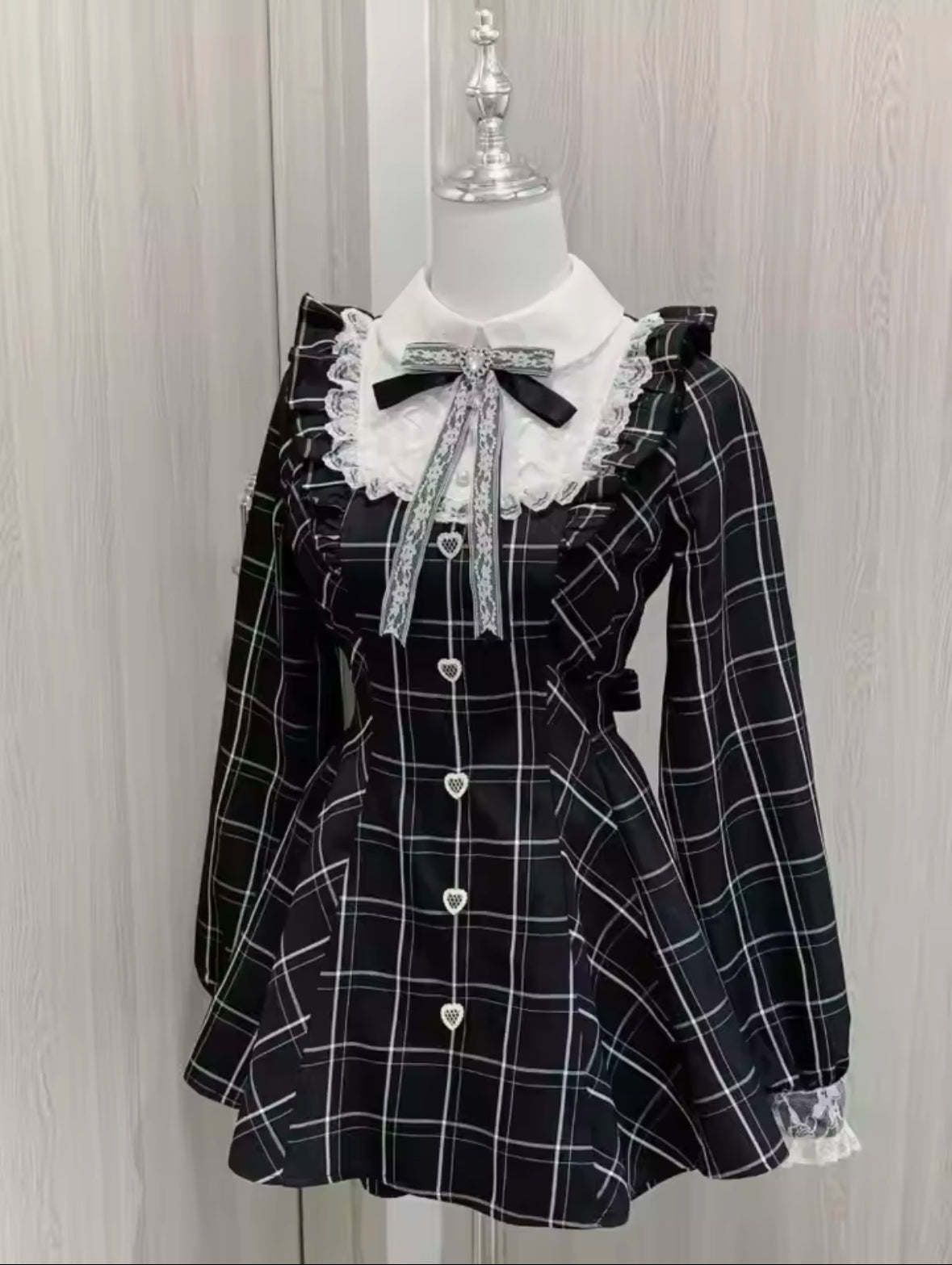 Harajuku Kawaii Plaid Dress with Sweet Bow – Slim Fit Long Sleeve Lolita Dress for Women, All-Match Autumn Fashion