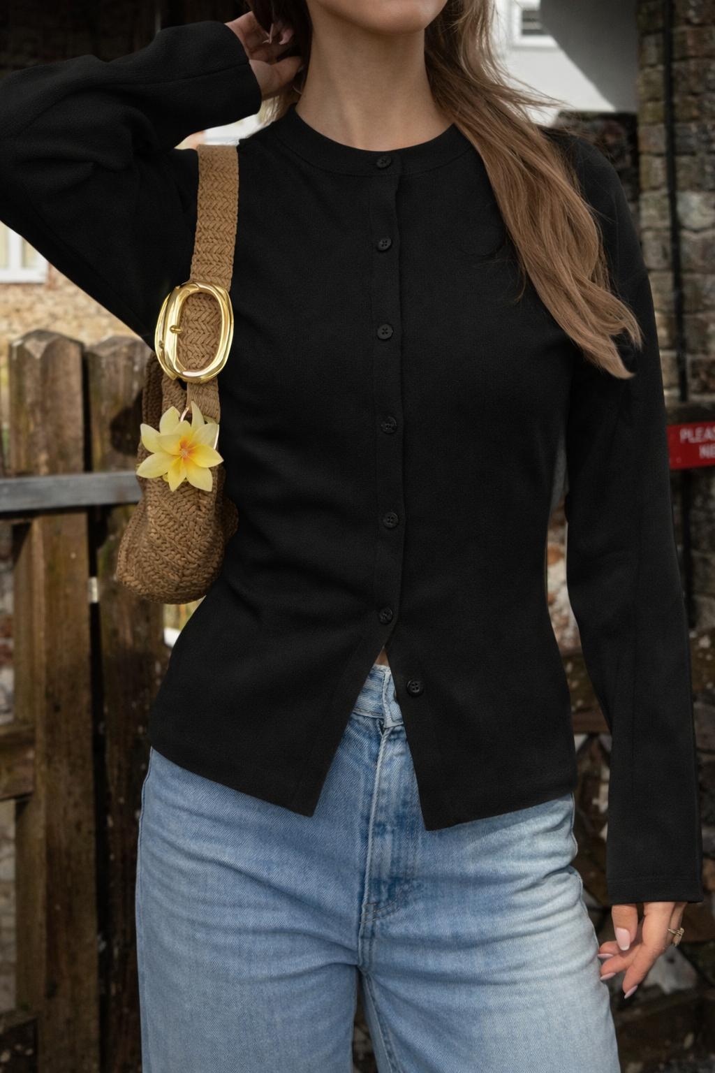 Women’s Black Button Cardigan Top – Long Sleeve Casual Y2K Style Going Out Knitwear - UltraChic