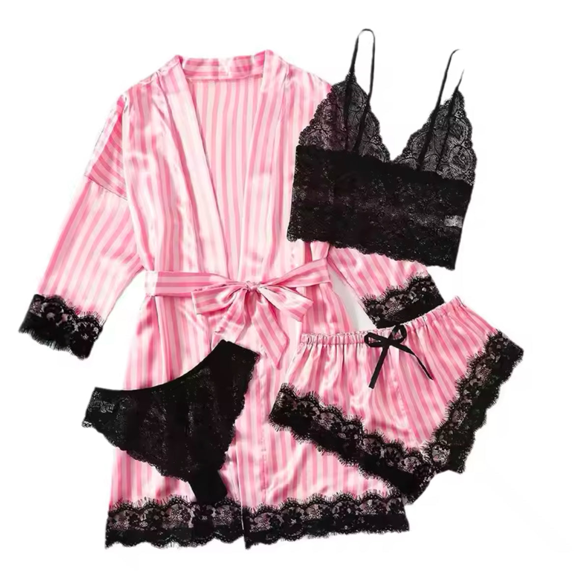 Women’s Satin Pajama Set with Sexy Lace Trim – Skin-Friendly Comfort & Elegant Printed Loungewear for Relaxation & Sleep