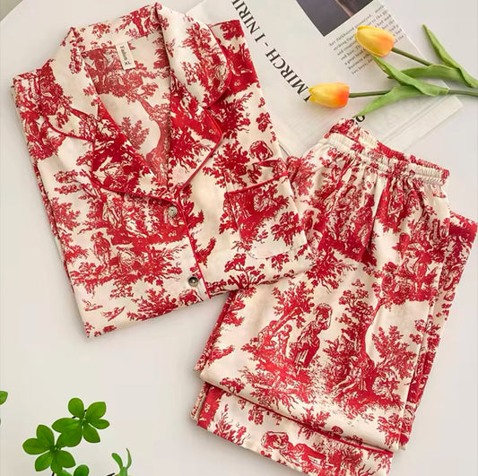 Fashionable Floral Print 2PCS Pajama Set for Women – Comfortable Satin Sleepwear, Spring & Summer Lounge Wear, Loose Fit Trouser Suit for Relaxing at Home