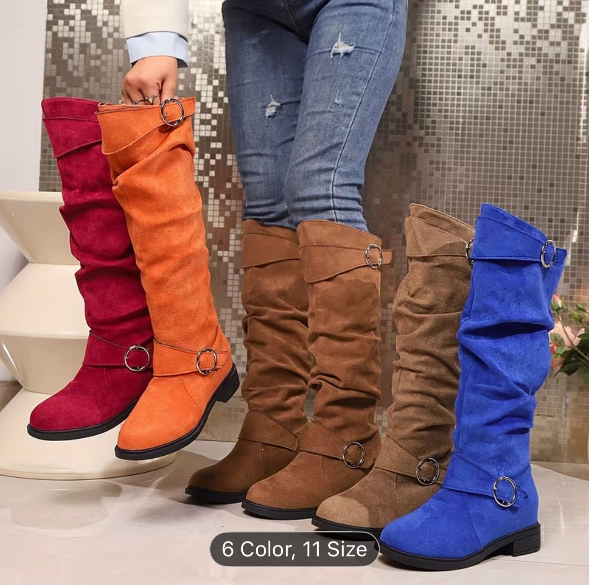 Women’s Slip-On Knee-High Boots – Cushioned Insole, Non-Slip Sole, Mid-Heel Platform All-Season Boots - UltraChic